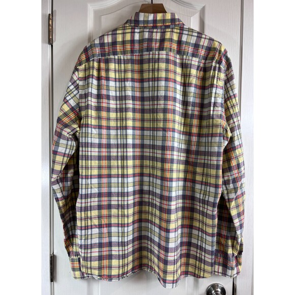 J Crew Men's Summer Plaid Slim Long Sleeve Button Down Shirt Yellow Blue Size XL - Picture 2 of 9